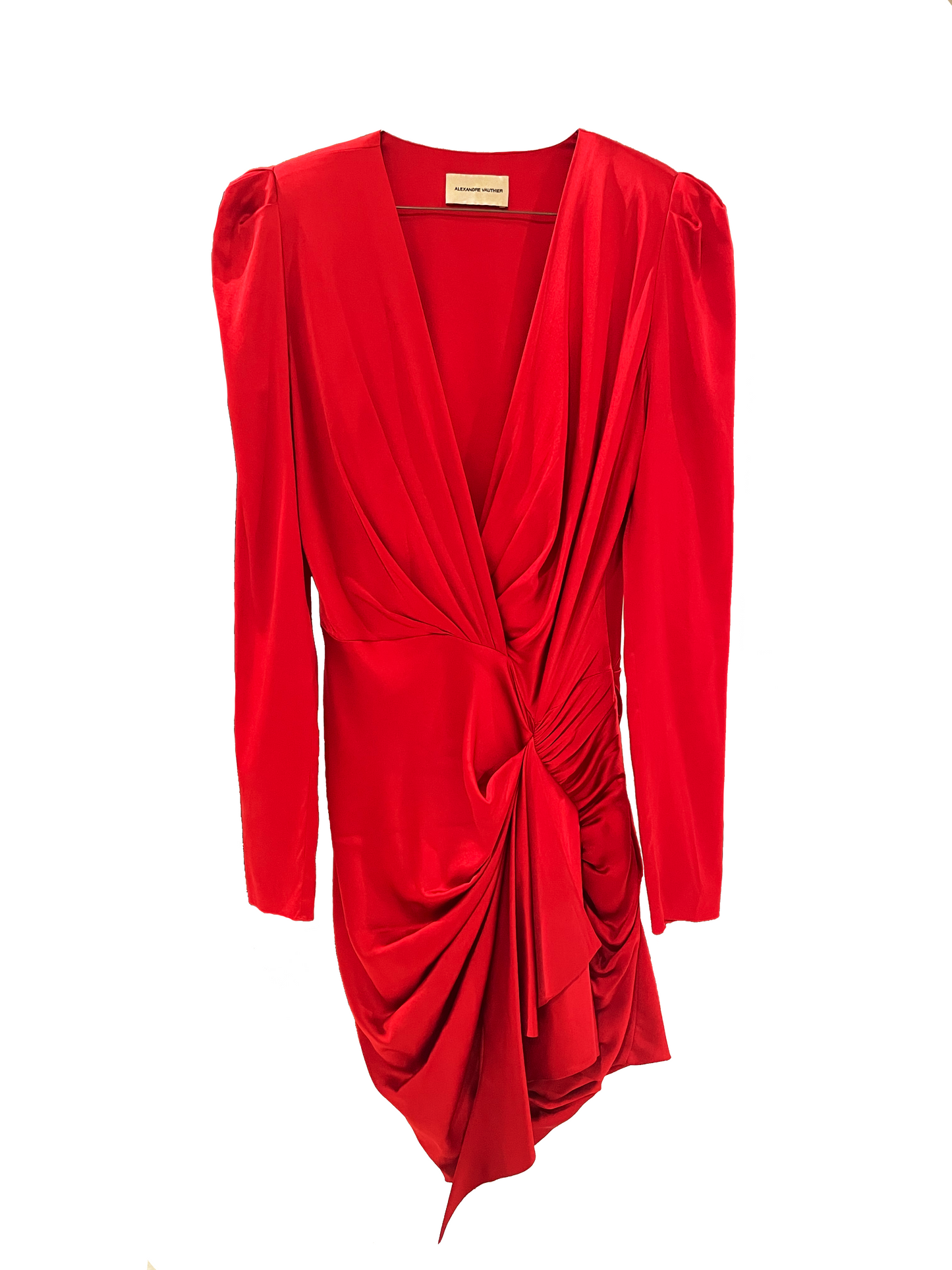 ALEXANDRE VAUTHIER RED SATIN DRAPED DRESS