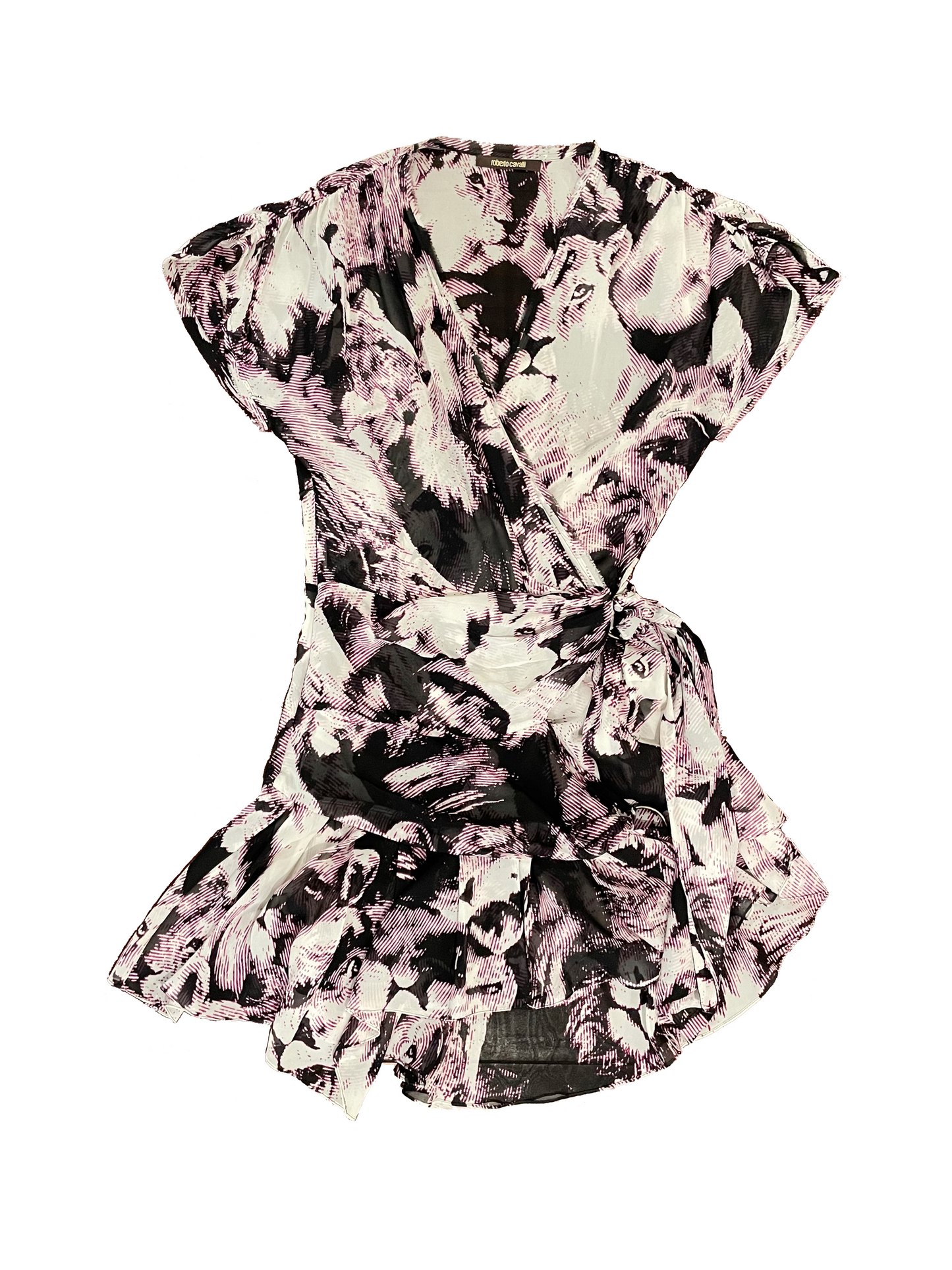 ROBERTO CAVALLI WRAP LION PRINT DRESS