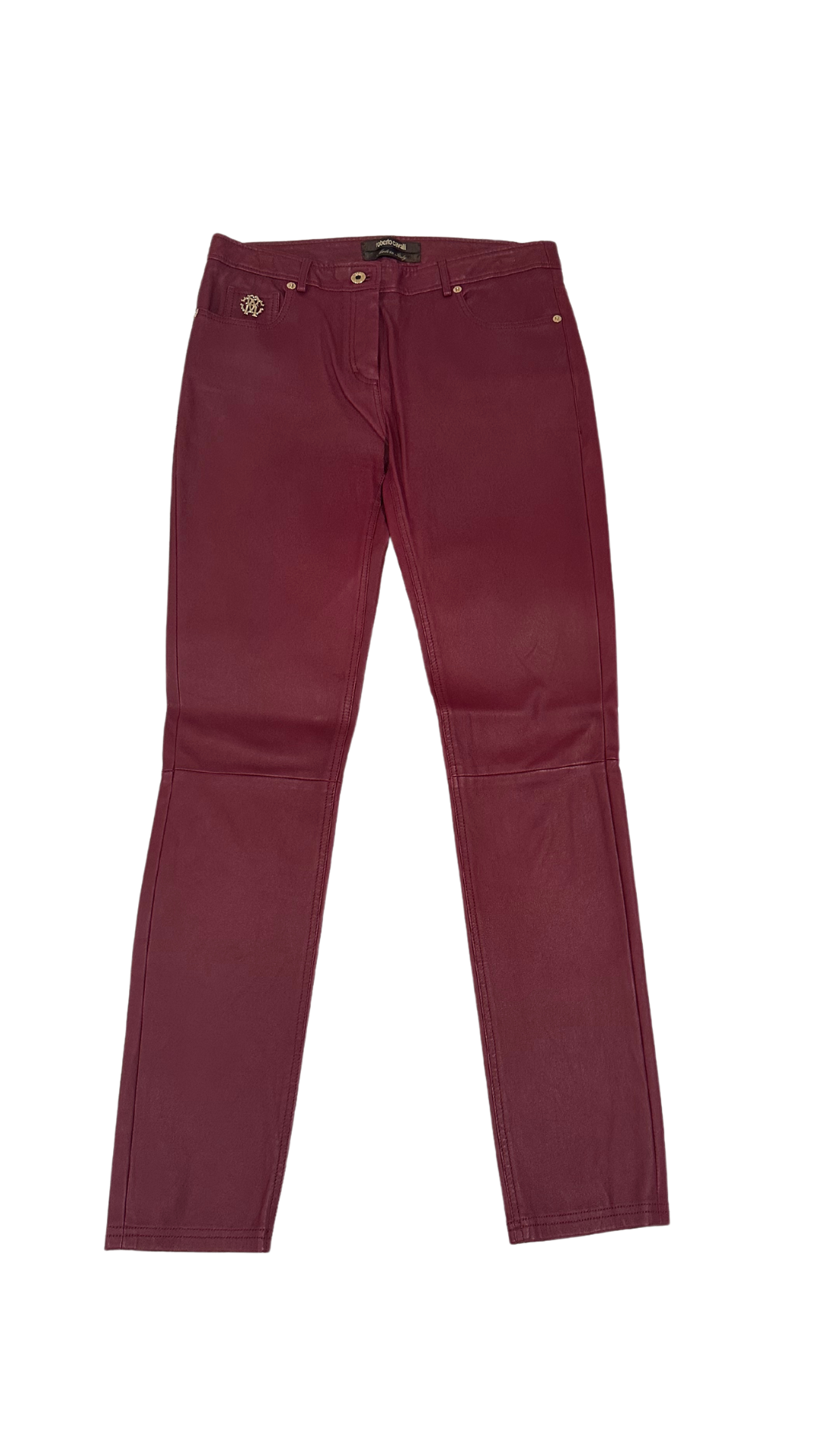 ROBERTO CAVALLI MAROON LEATHER PANTS