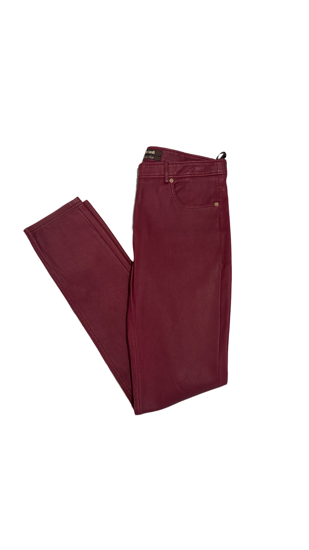 ROBERTO CAVALLI MAROON LEATHER PANTS