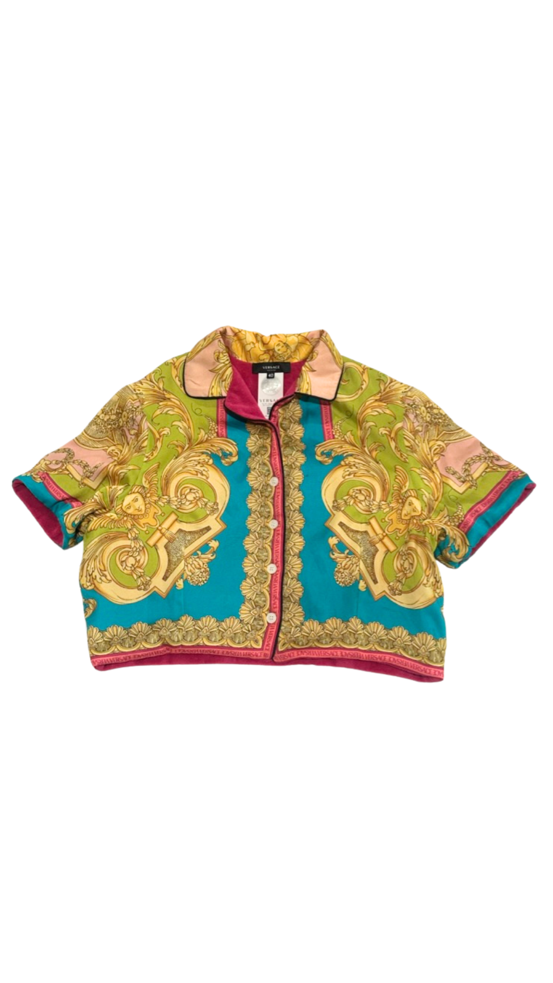 VERSACE SATIN TOP/TERRY CLOTH