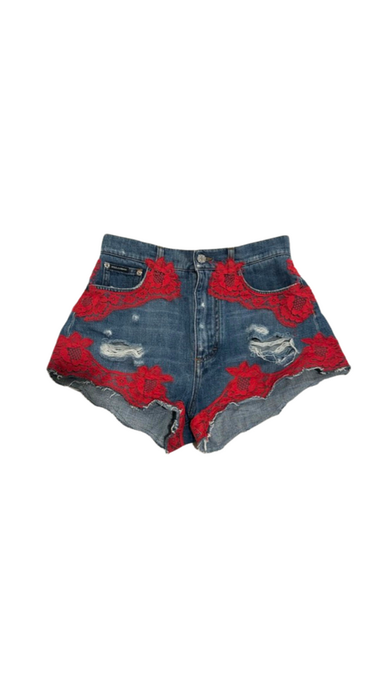 DOLCE & GABBANA DENIM SHORTS WITH LACE