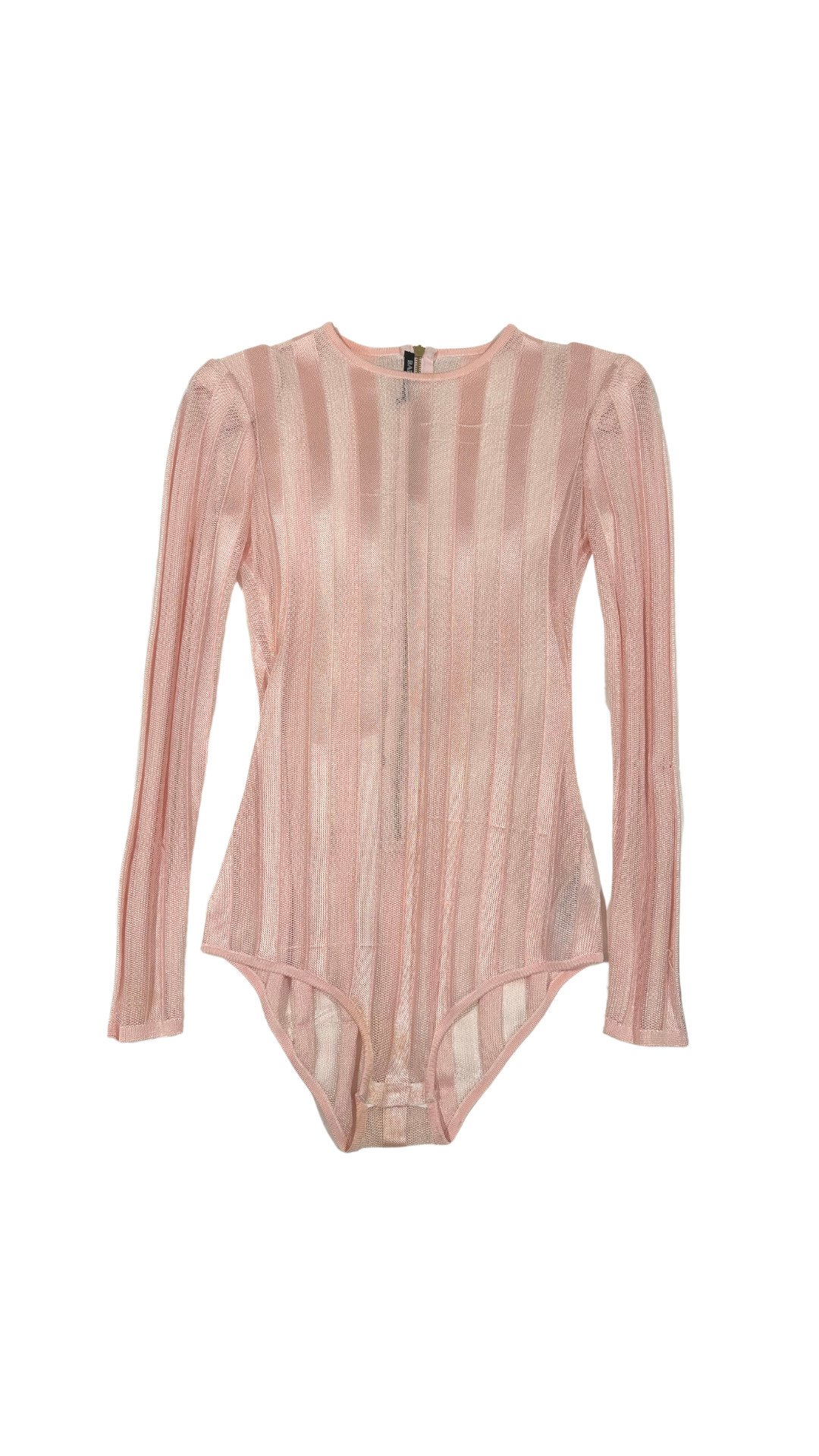 BALMAIN PINK STRIPED SHEER BODYSUIT