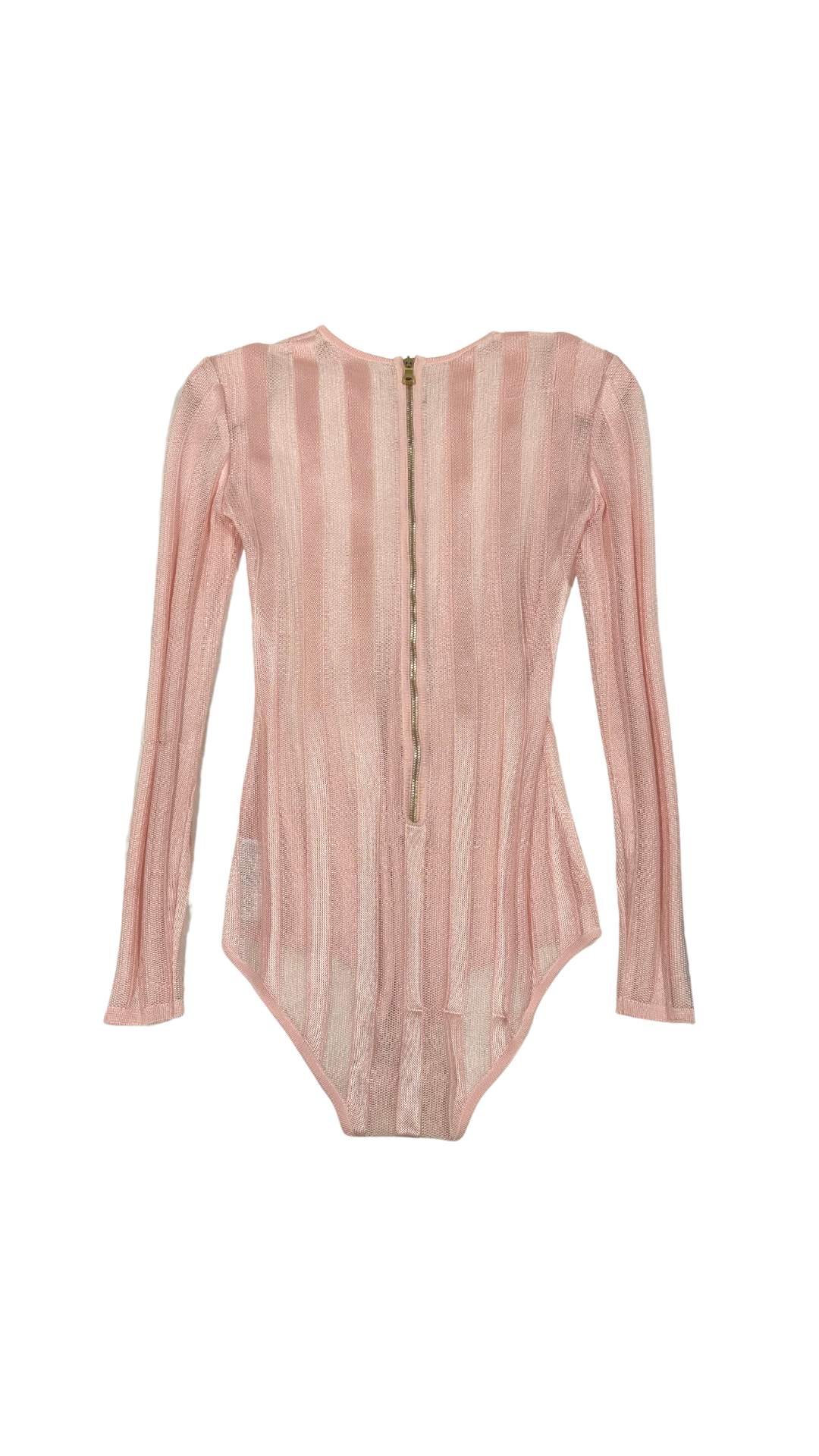 BALMAIN PINK STRIPED SHEER BODYSUIT