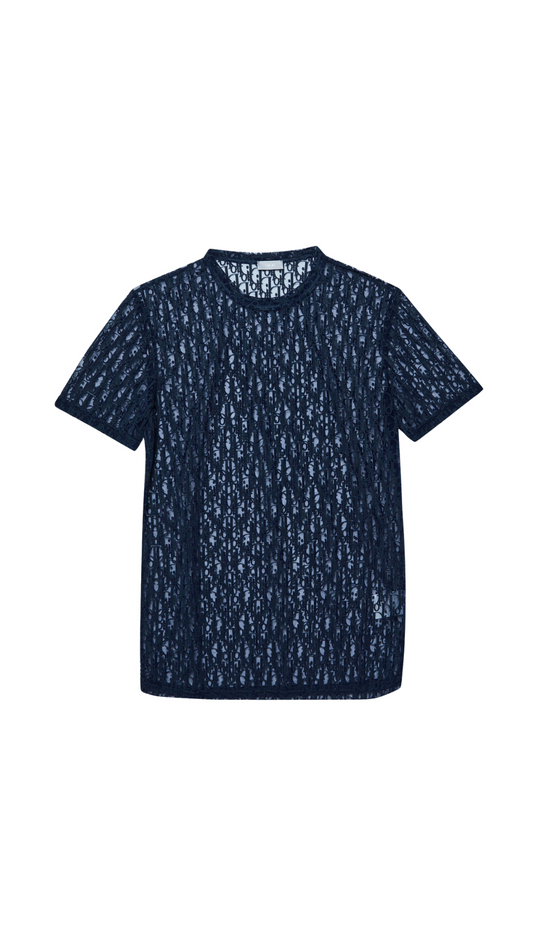 DIOR NAVY BLUE OBLIQUE SHEER T SHIRT