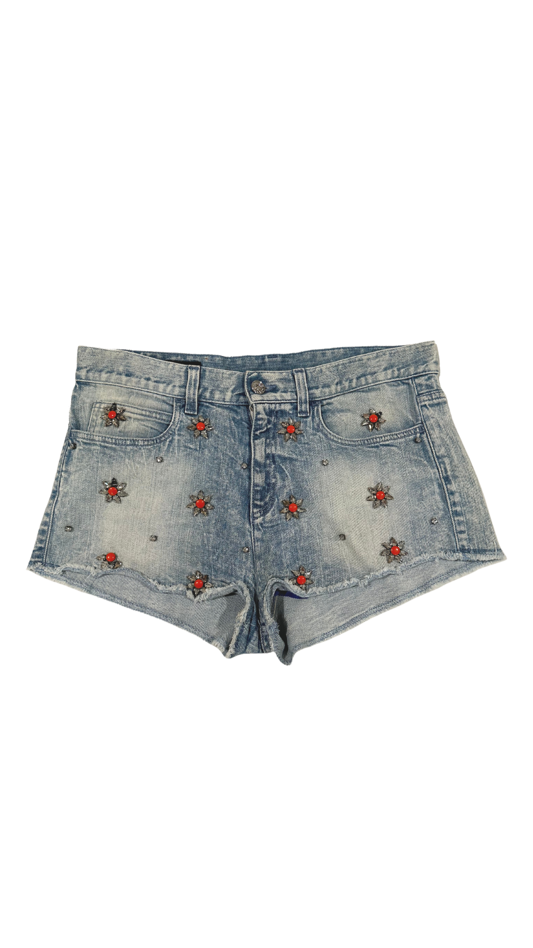 GUCCI EMBROIDERED FLOWER DENIM SHORTS