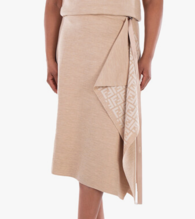 Fendi Logo Wrap Around Wool Skirt