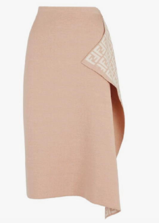Fendi Logo Wrap Around Wool Skirt