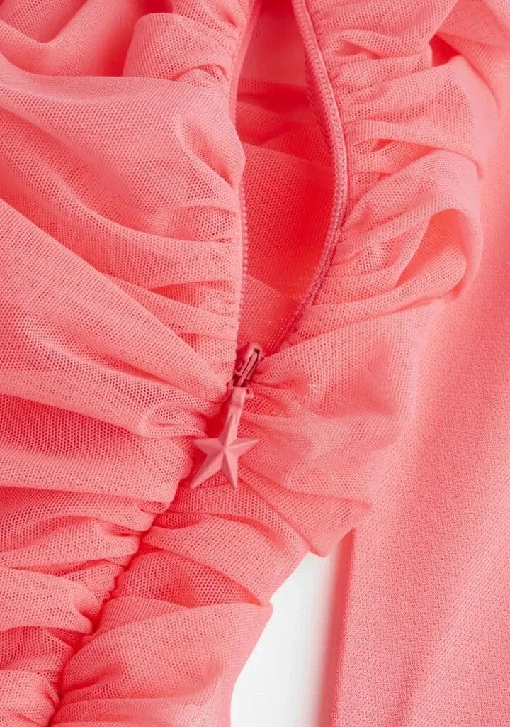 MUGLER H&M Pink Gathered one Shoulder Dress Neon Pink