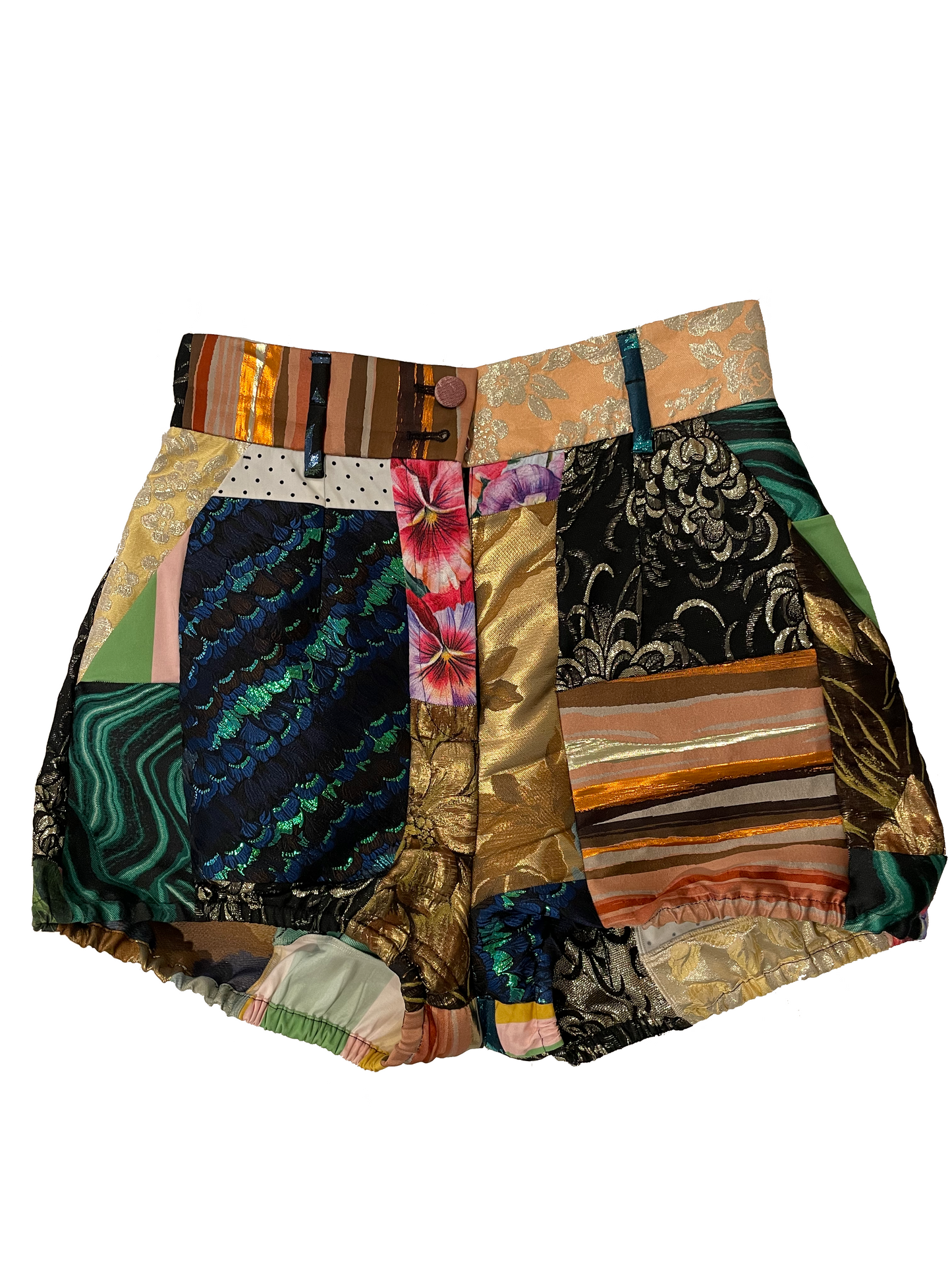 DOLCE & GABBANA BROCADE JACQUARD & PATCHWORK MINI SHORTS