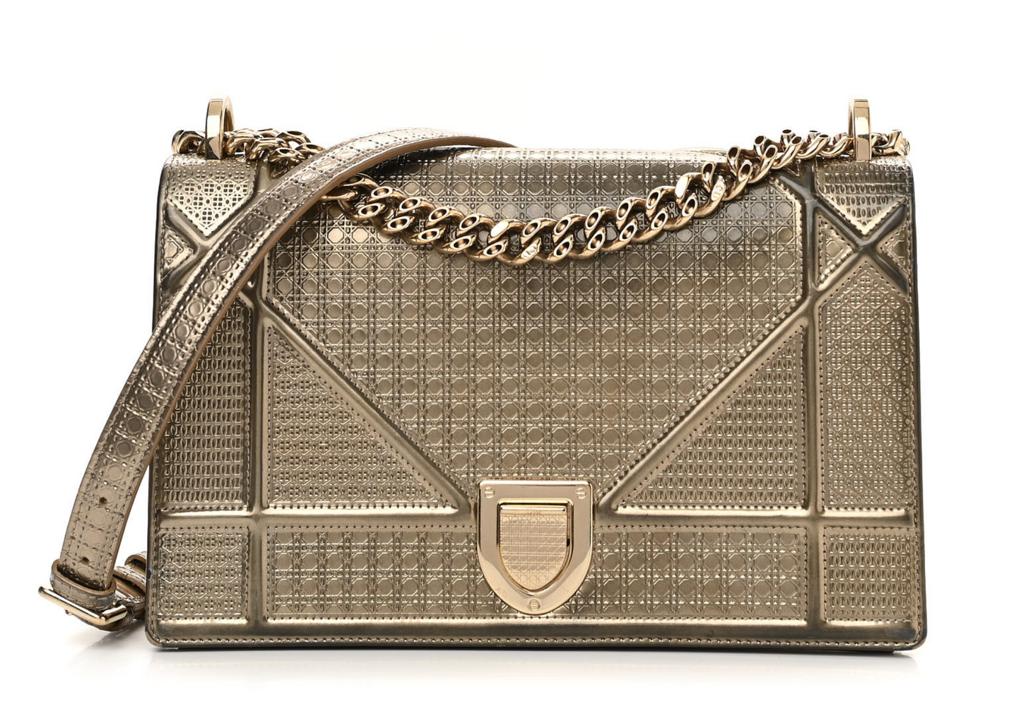 CHRISTIAN DIOR METALLIC PATENT DIORAMA FLAP BAG