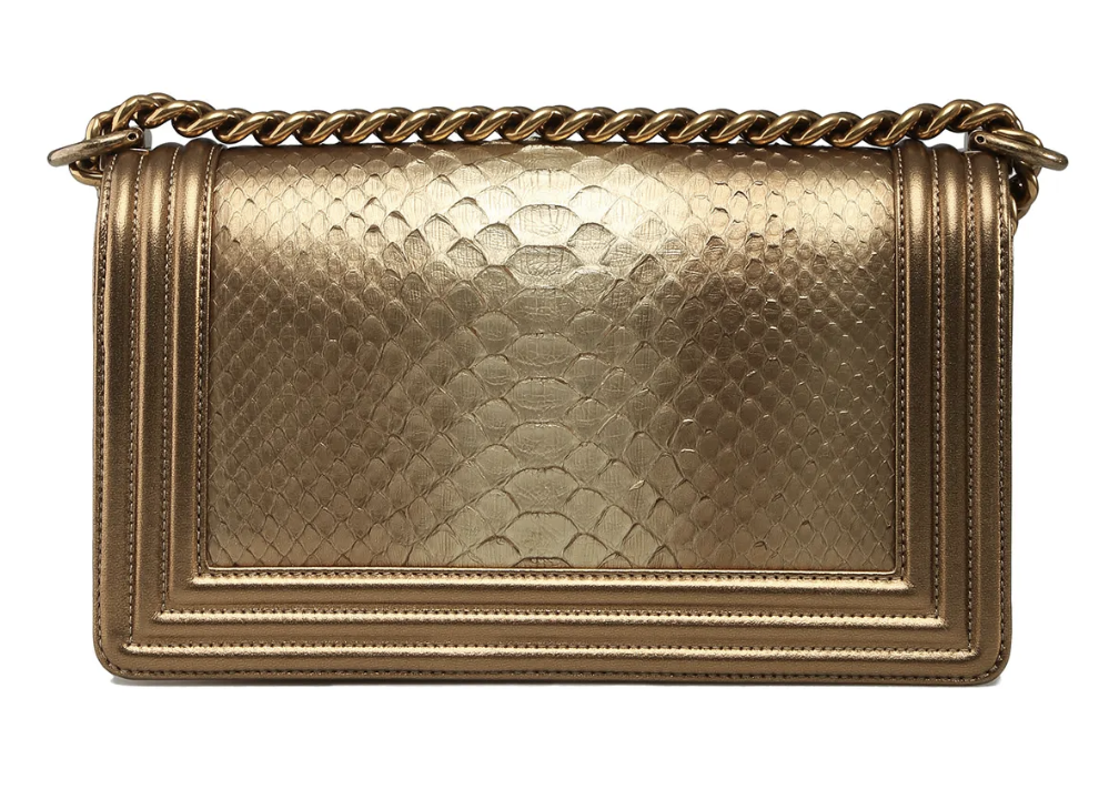 CHANEL MEDIUM LE BOY GOLD METALLIC PYTHON BAG