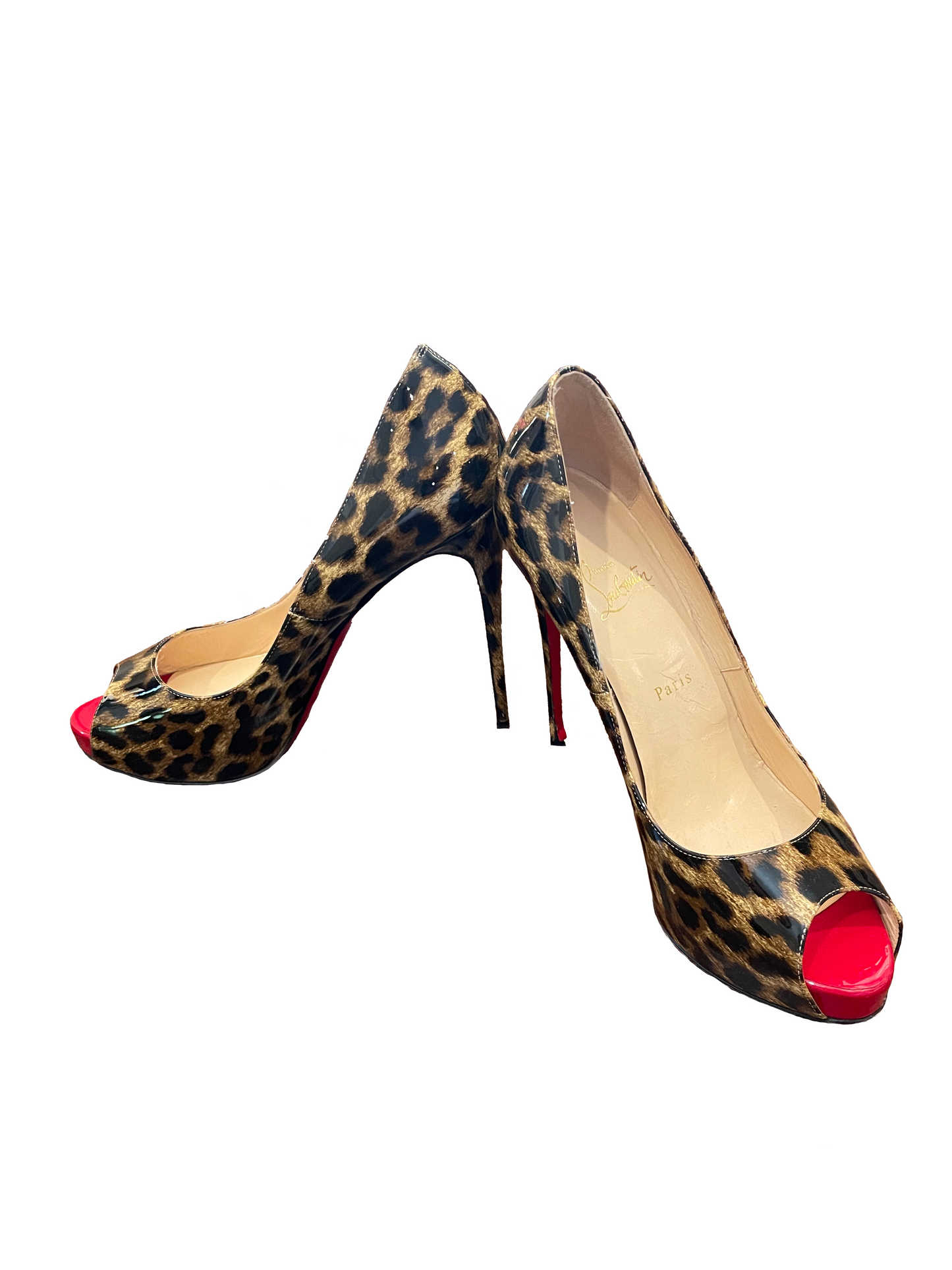 CHRISTIAN LOUBOUTIN CHEETAH OPEN TOE HEELS