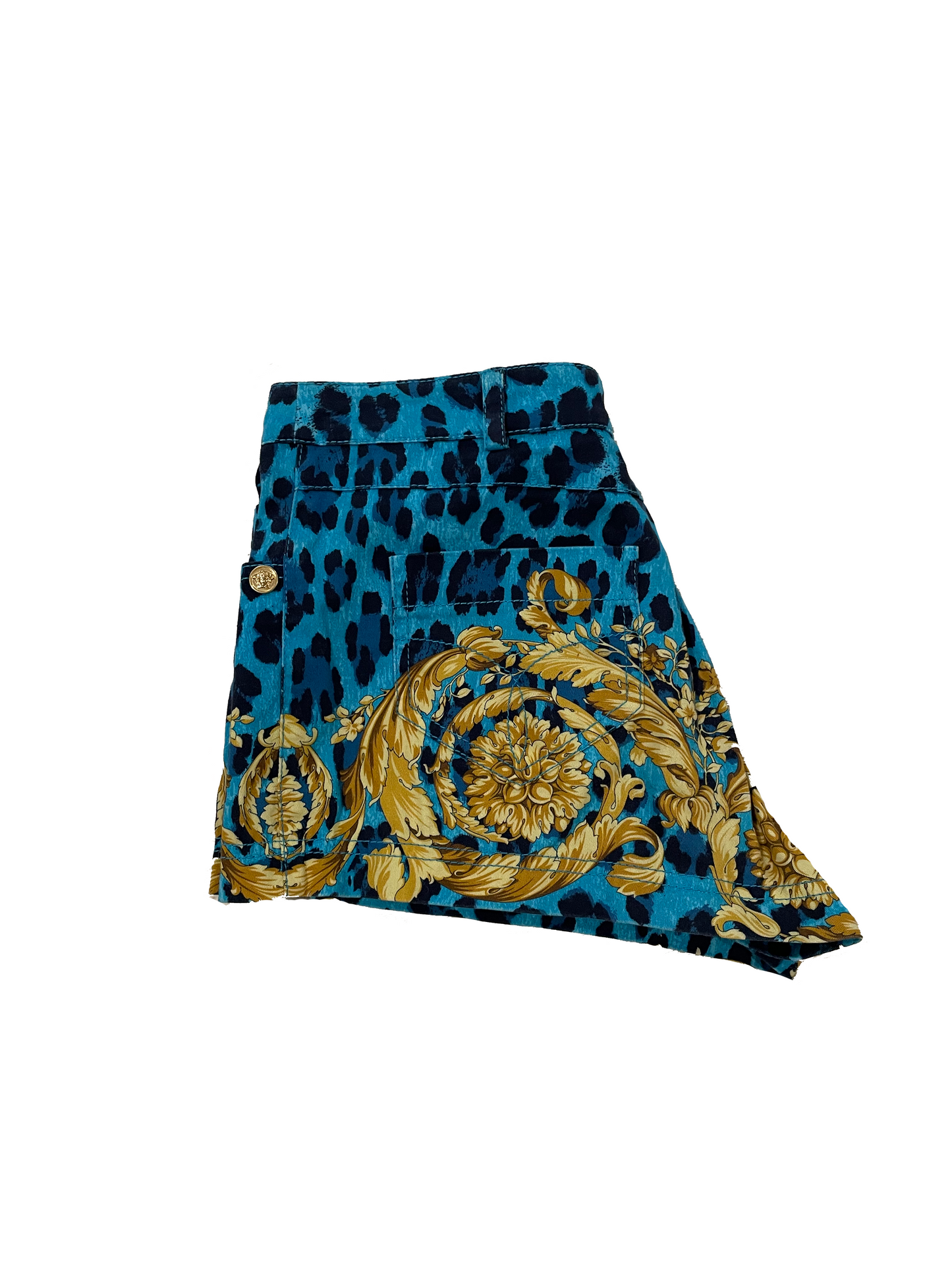 VERSACE LEOPARD DENIM SHORTS